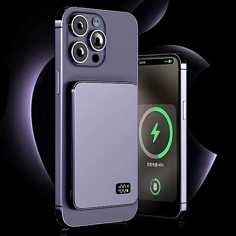 3-in-1 Ultra Thin Power Bank for MagSafe, Magnetic Wireless Fast Charging LED Display Portable Battery For iPhone Samsung Phone Airpods